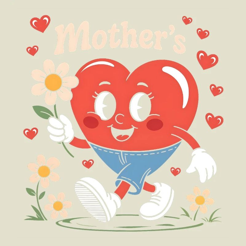 Muttertag Retro Herz mit Blumen