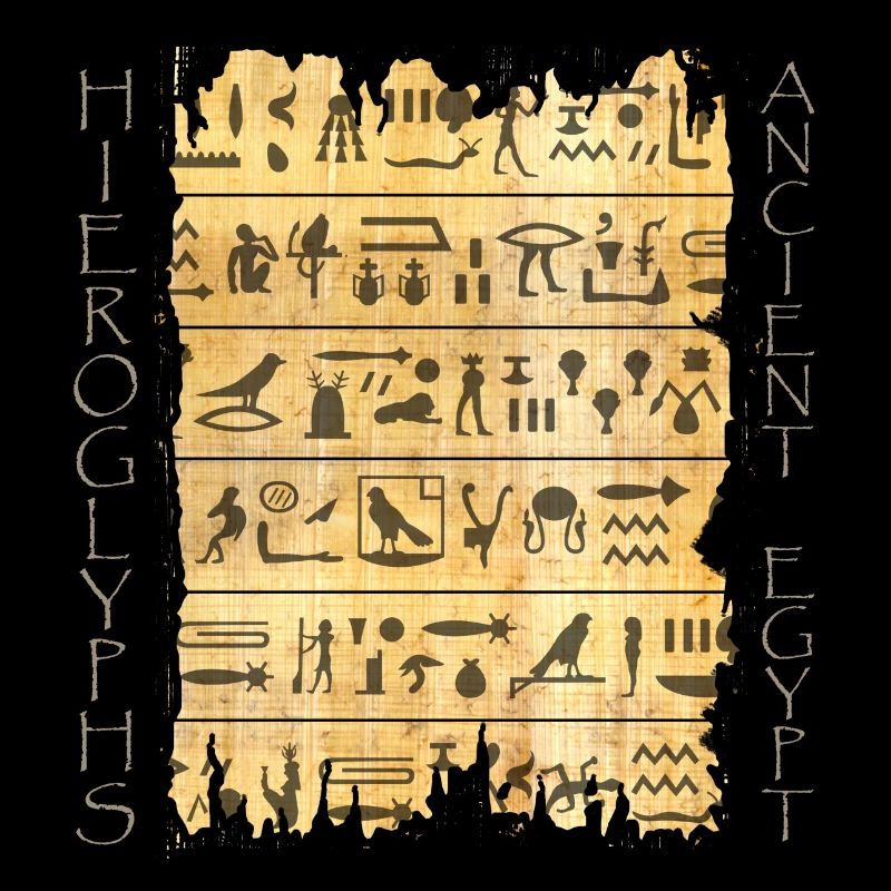 Torn papyri with hieroglyphics