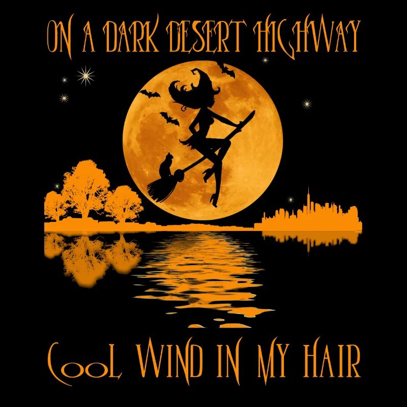 auf einer dunklen Wüste Autobahn lustige Hexe Halloween