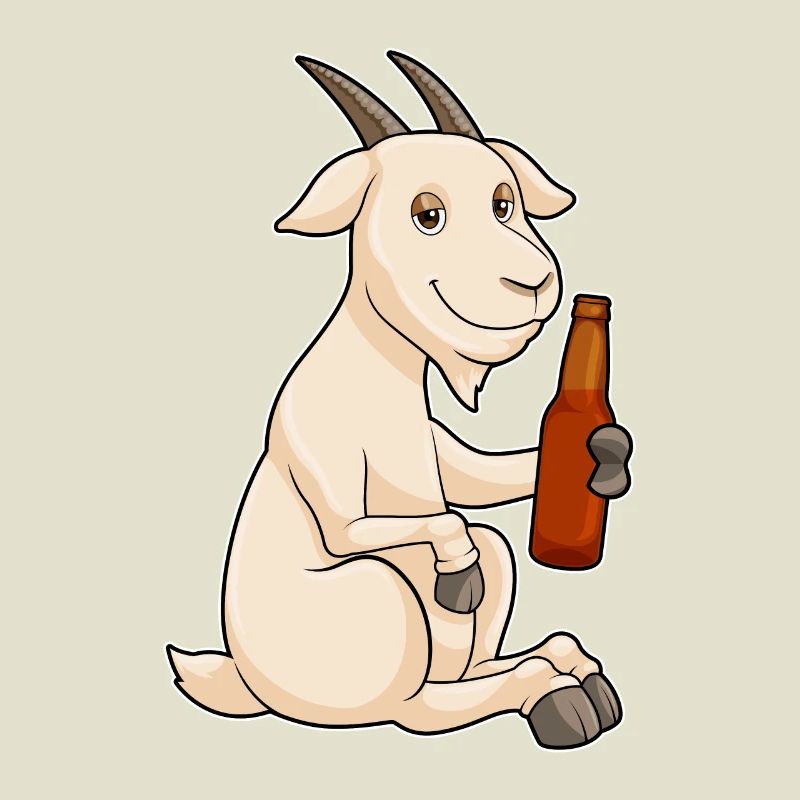 Chèvre avec bouteille de bière