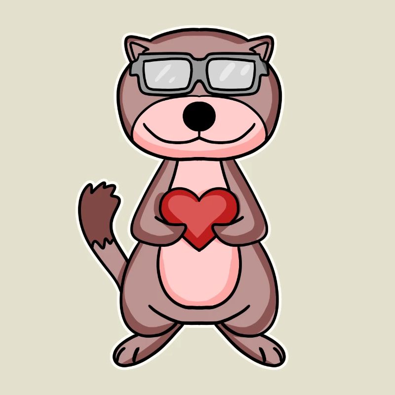 Belette avec coeur et lunettes