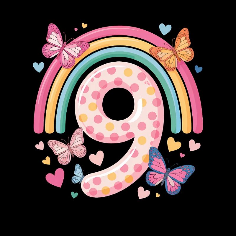 Regenbogen Schmetterling 9. Geburtstag Mädchen