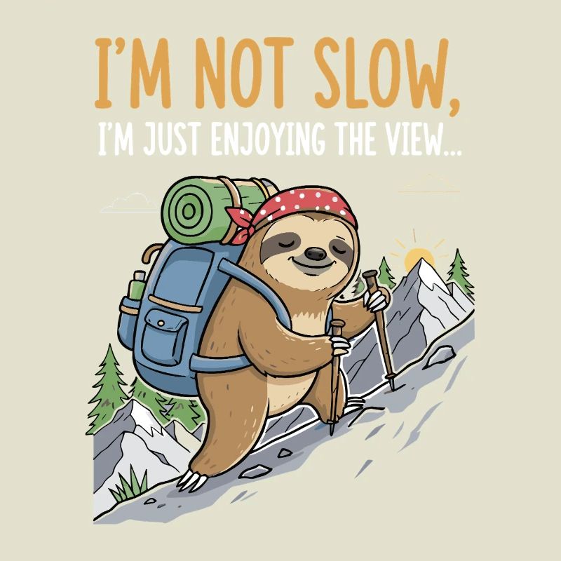 Sloth climbing a mountain with a view
