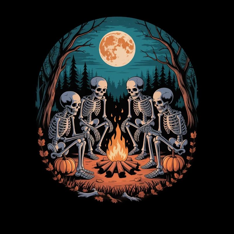 Skeleton Camper Hiker Bonfire Halloween Camping