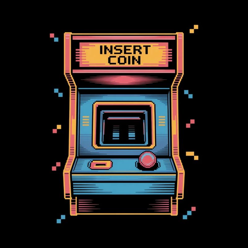 Insert Coin Retro Arcade Spielhalle Pixel