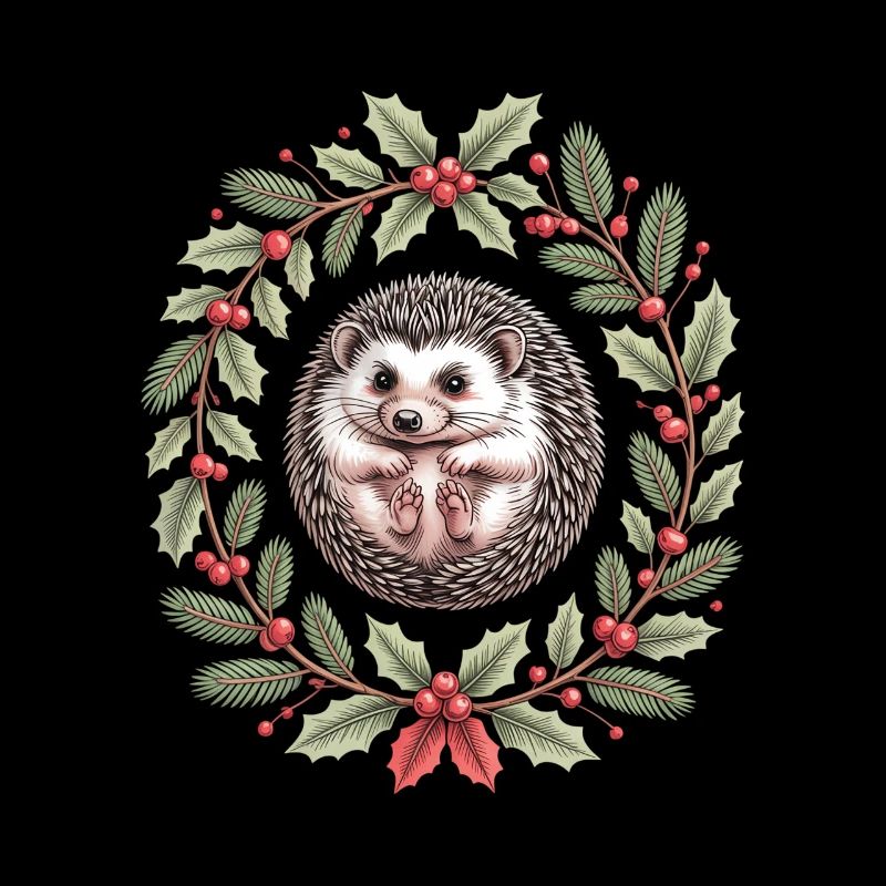 Hérisson de Noël en couronne de houx