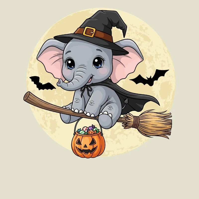 Mignon éléphant sorcière Halloween
