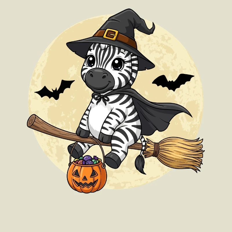 Cute Zebra Witch Halloween Pumpkin Full Moon