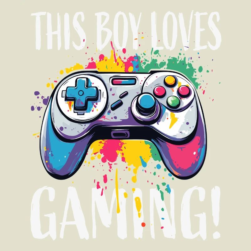 Junge liebt Gaming – bunte Controller-Splash