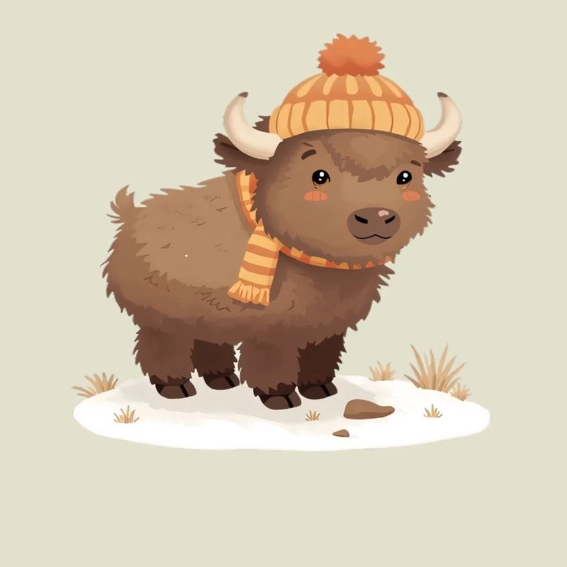 Winter bison with cap