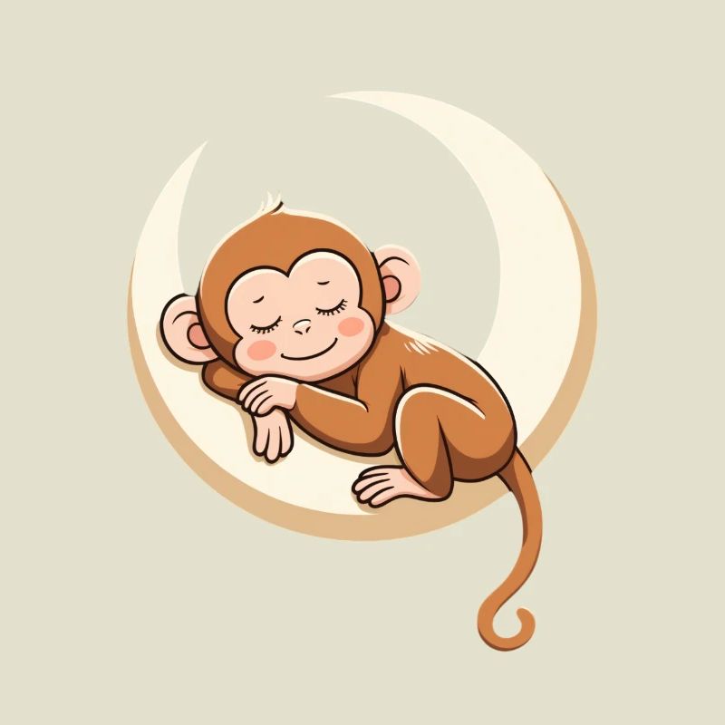 Sleeping monkey on moon pillow