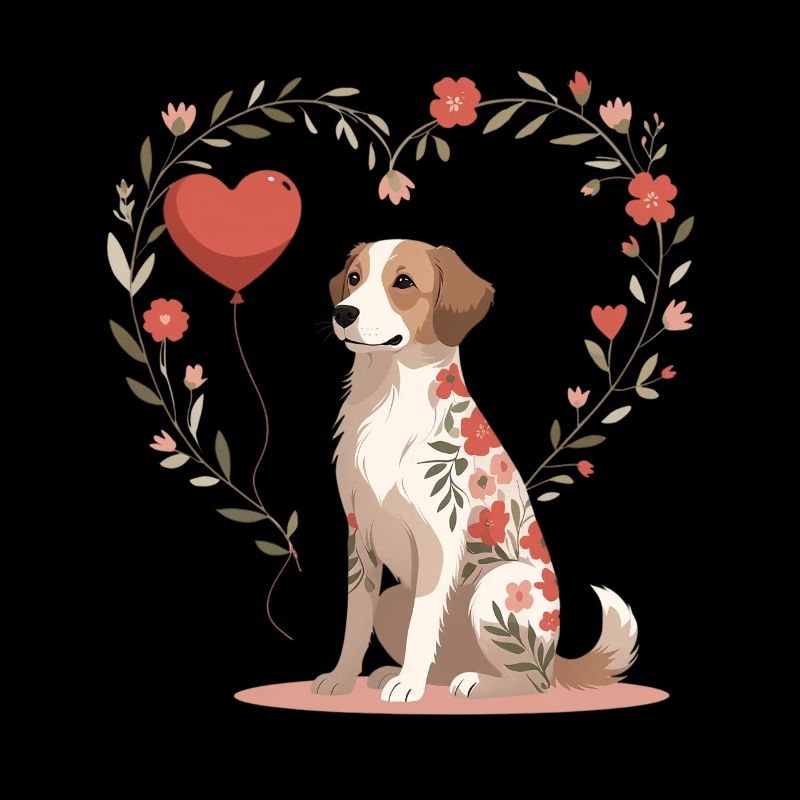Flower Heart Dog Tattoo Pattern