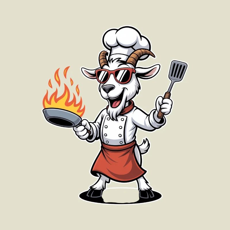 Goats Chef Cartoon Grill Master BBQ Kitchen