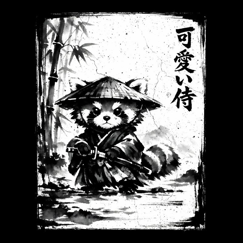 Samurai Roter Panda Sumi-e Tuschezeichnung