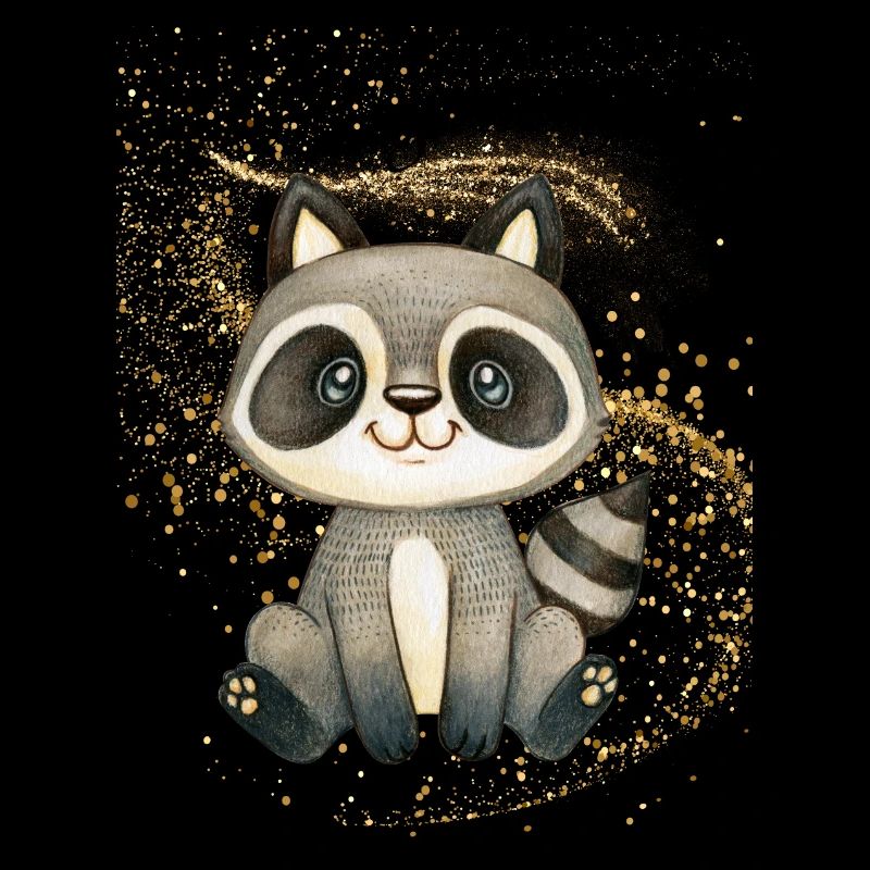 Cute raccoon on glitter