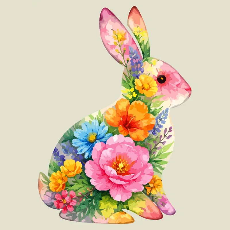 Fleurs aquarelles de lapin à Pâques