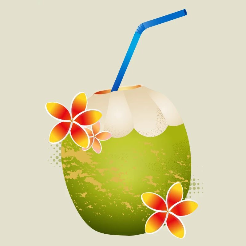 Coconut cocktail decorated with flower & drinking straw