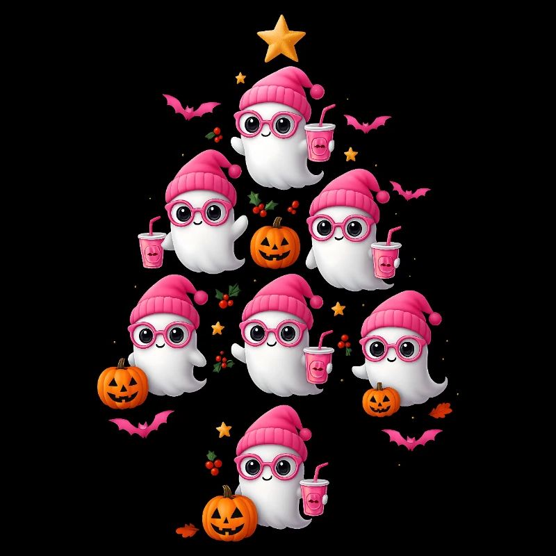 Cute Pink Ghost Christmas Tree Design