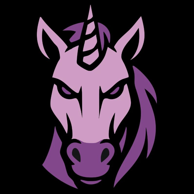 Tête de cheval violette stylisée, Licorne Evil