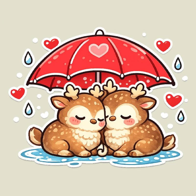 Zwei Rehe unter Regenschirm
