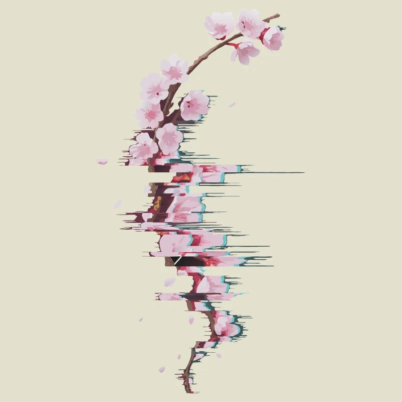 Branche moderne de Fleurs de cerisier glitch