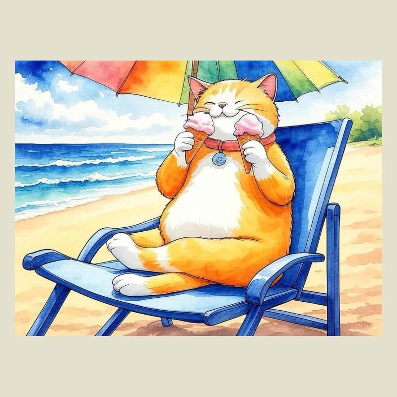 Chat sur la plage avec une glace