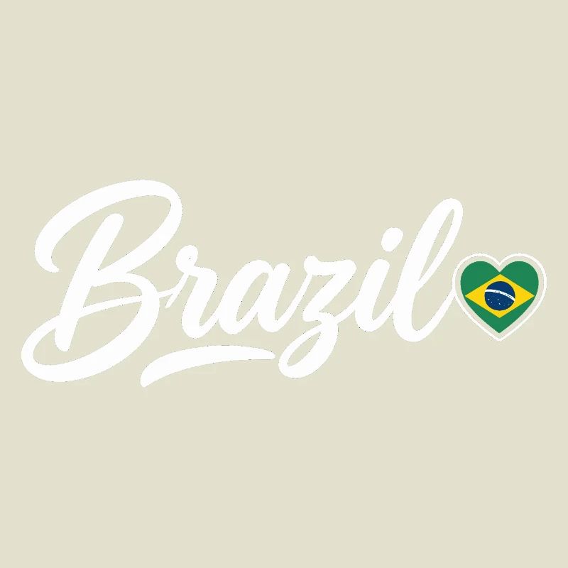 Brazil Script with Flag Heart Love