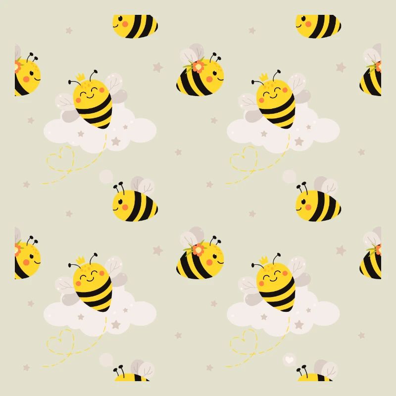 Cute bees in cloud pattern motif
