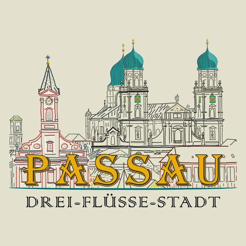 Passau Danube View, Bavaria, Germany, Drawing