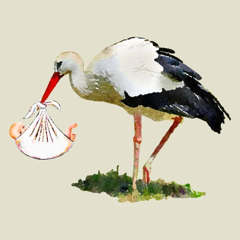 Cigogne avec bébé dans une écharpe