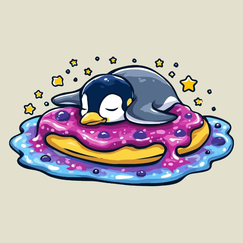 Sleeping penguin on donut