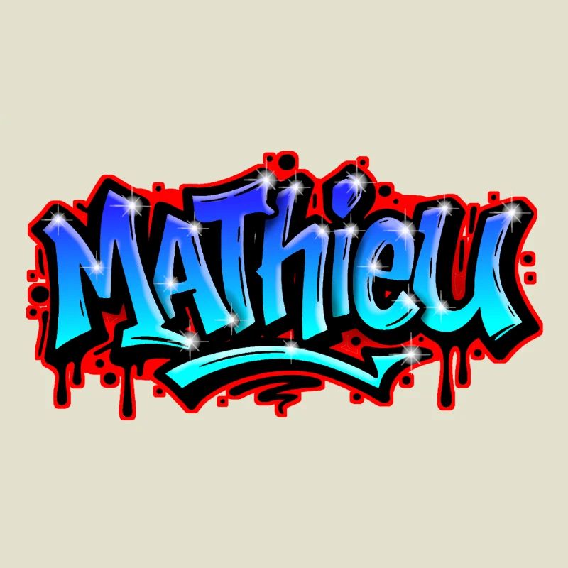 Mathieu Graffitiprénom imprimable Bleu Urbain