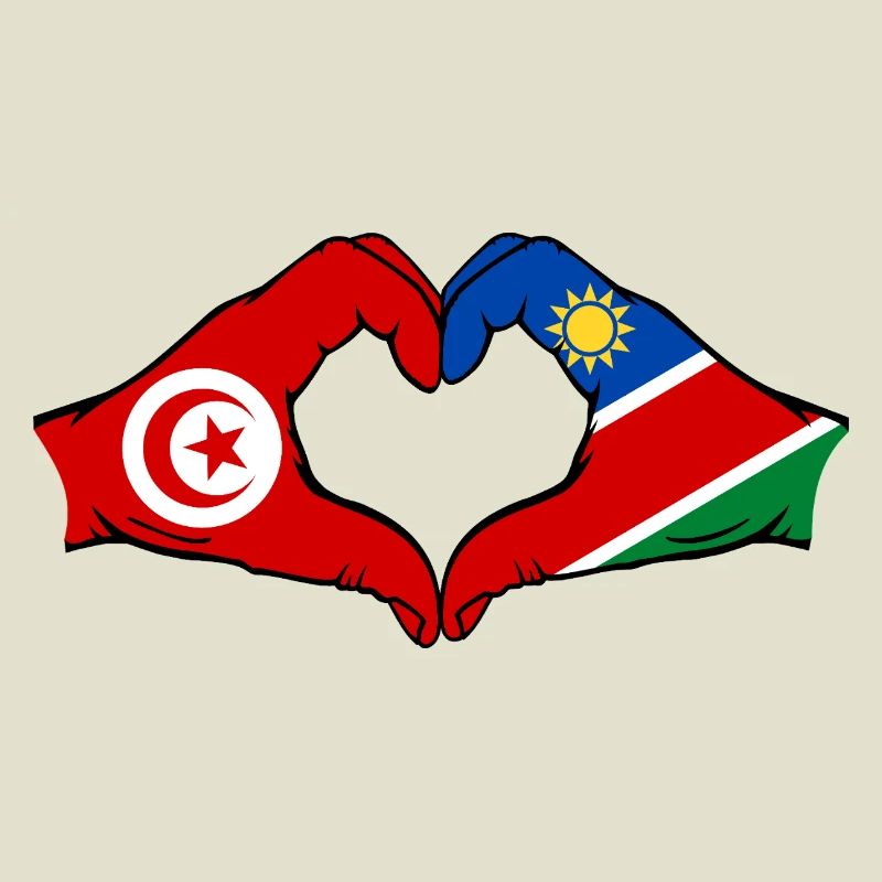 Drapeau Tunisie Namibie Mains Forme de cœur Utilisé