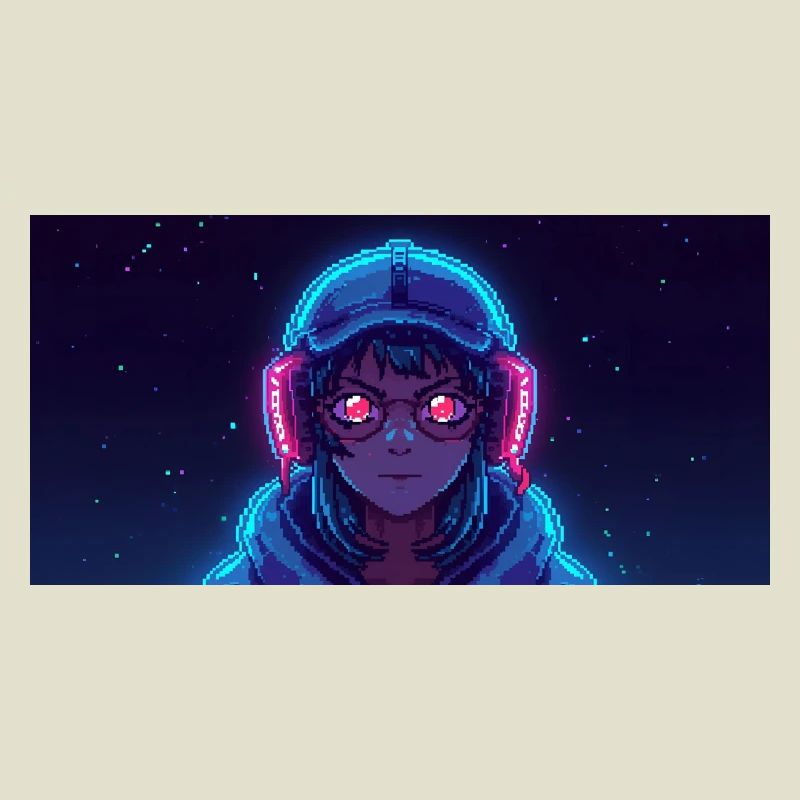 Neon Gamerin mit Kopfhörern