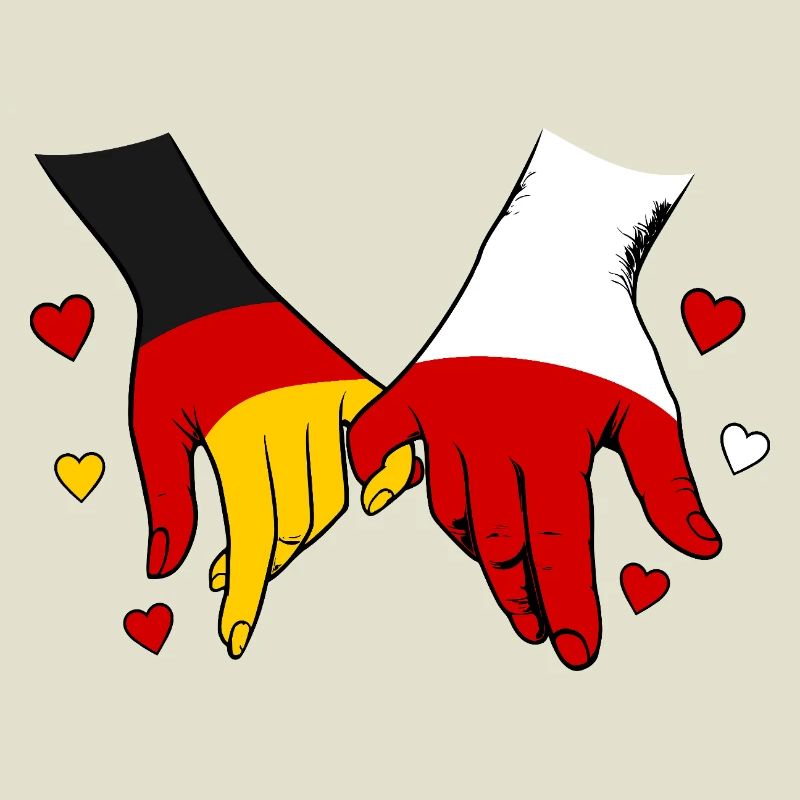 Germany Poland Flags Holding Hands