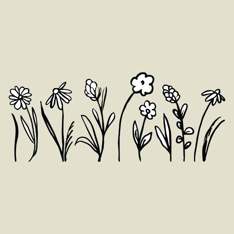 Handgezeichnete Blumen mit Blättern