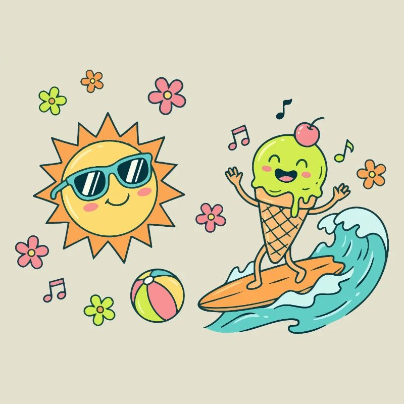 Sonne Surfer Eiscreme Wellen Eiskugel Sommer Spaß