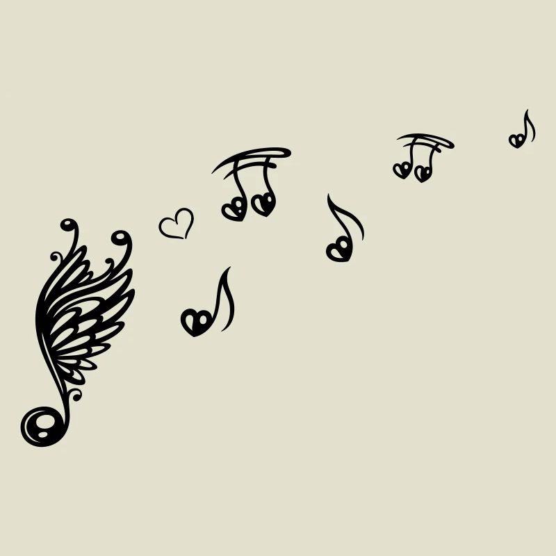 Music note with wings and heart.