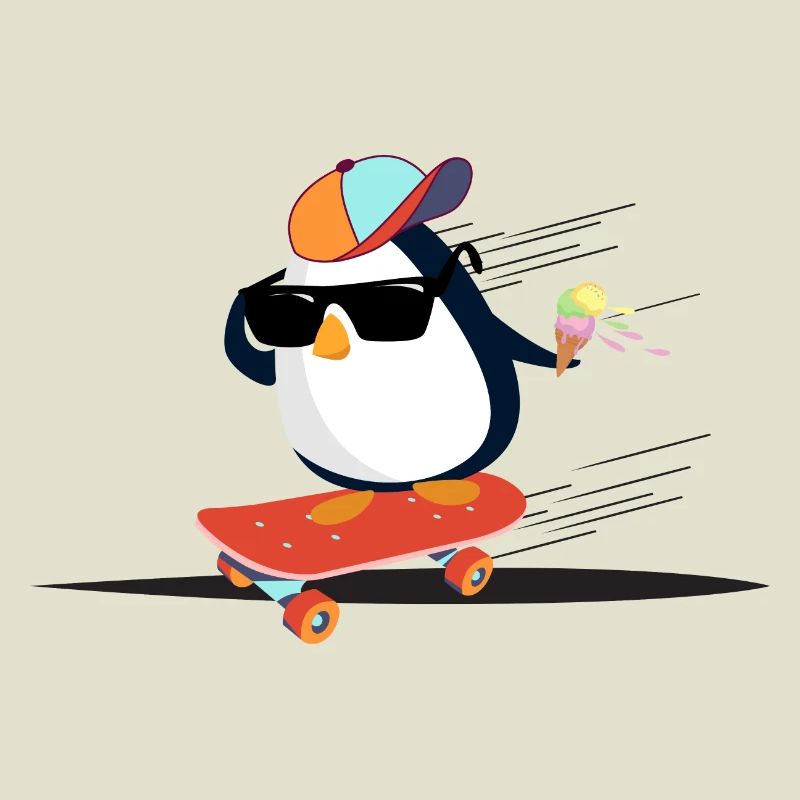 Cool penguin on skateboard