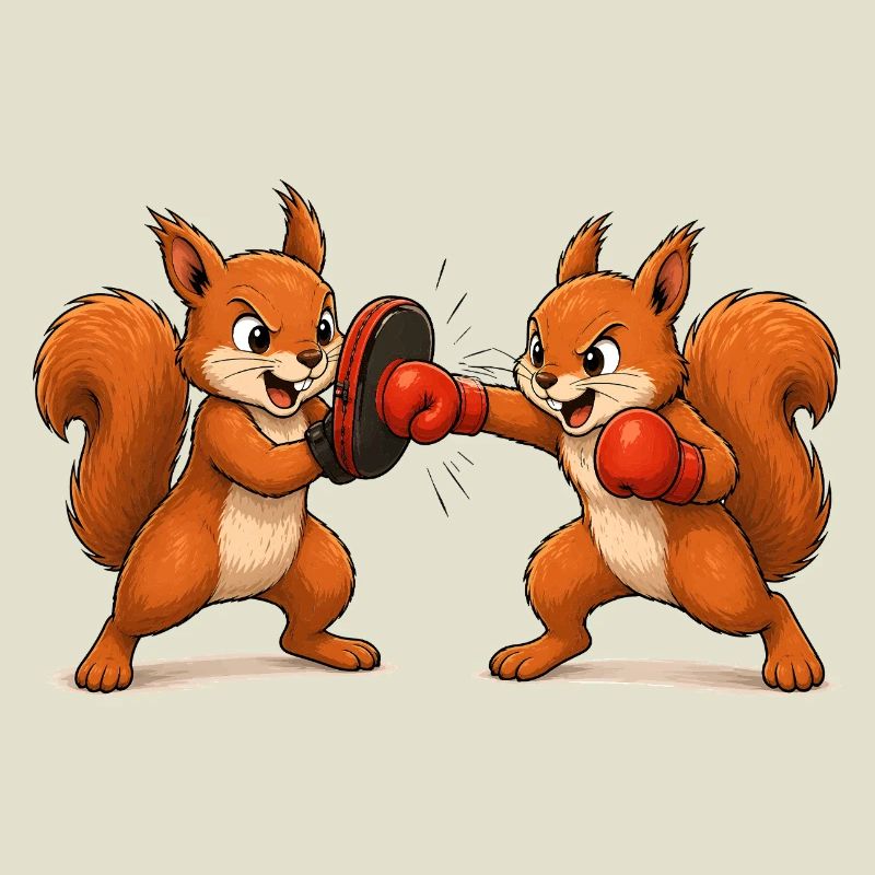 Squirrel Boxing Training Cartoon Motif