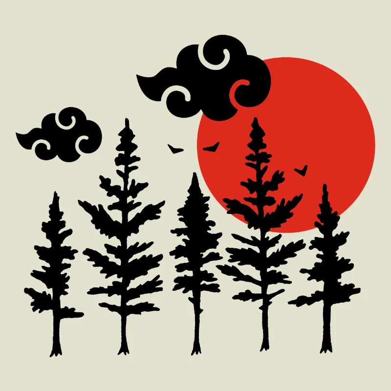 Black trees and red sun