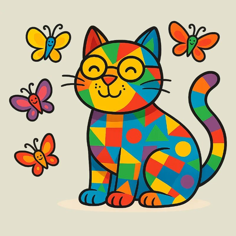 Patchwork-Katze mit bunten Schmetterlingen