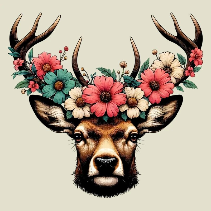 Cerf avec des fleurs