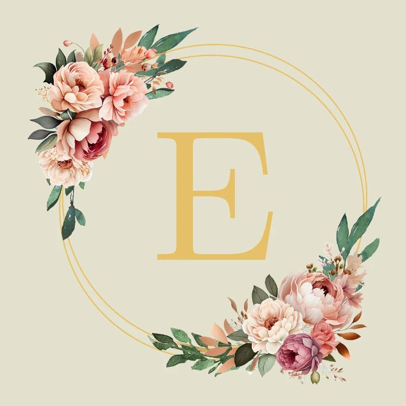E Monogram, Flower Wreath, Personalizable