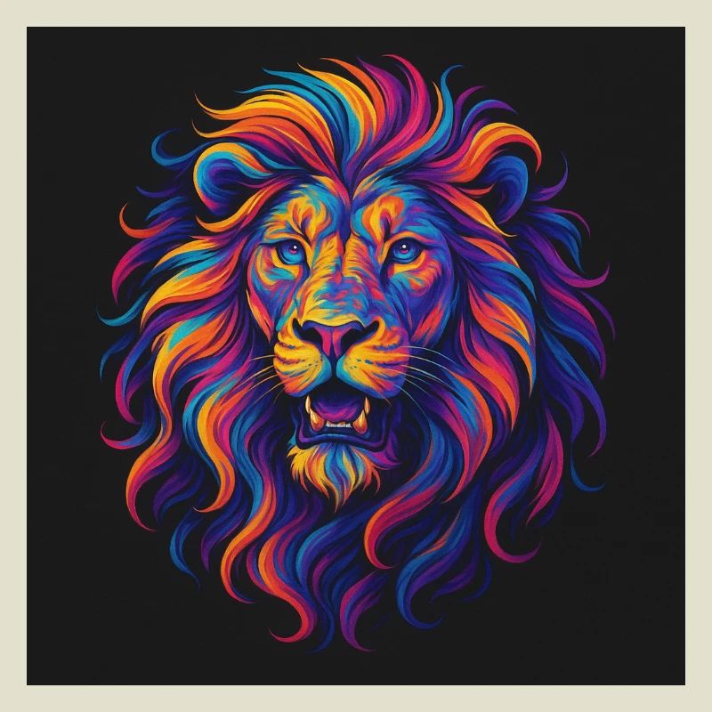Neon Colors Lion Head Artwork