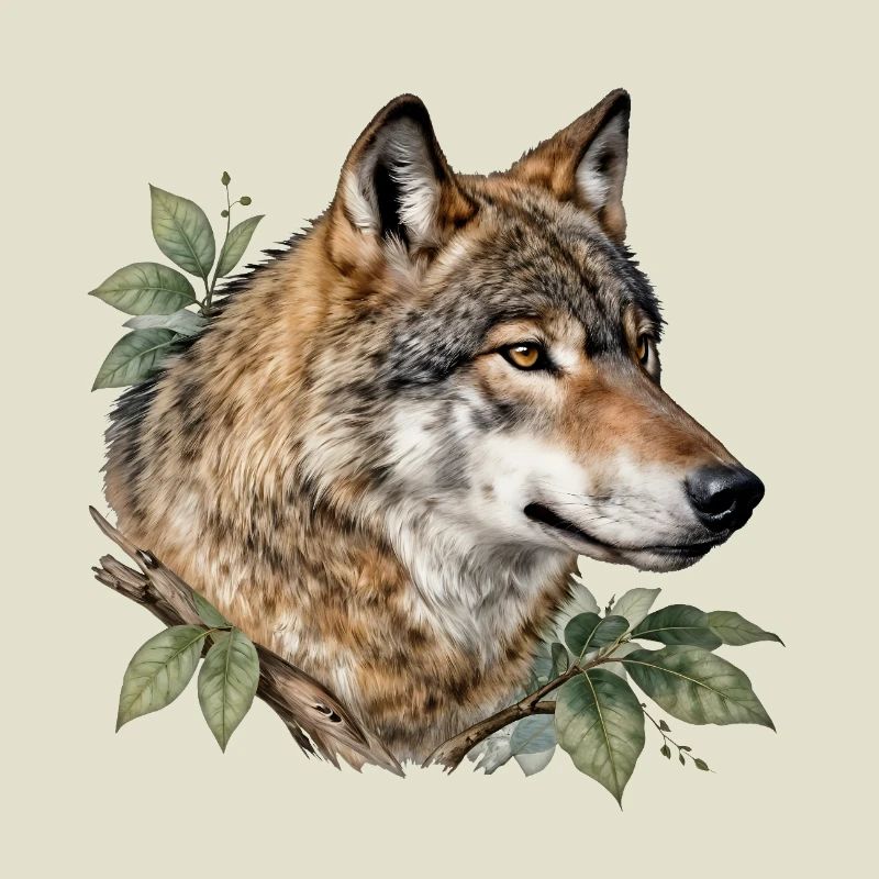 Wolf surrounded by foliage