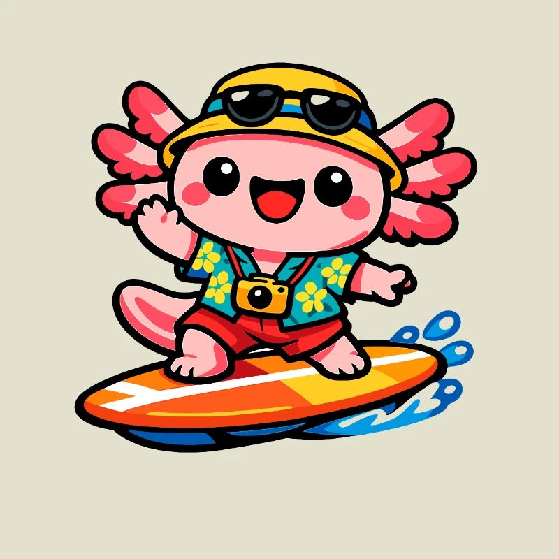 Axolotl héros de la plage de surf de Kawaii