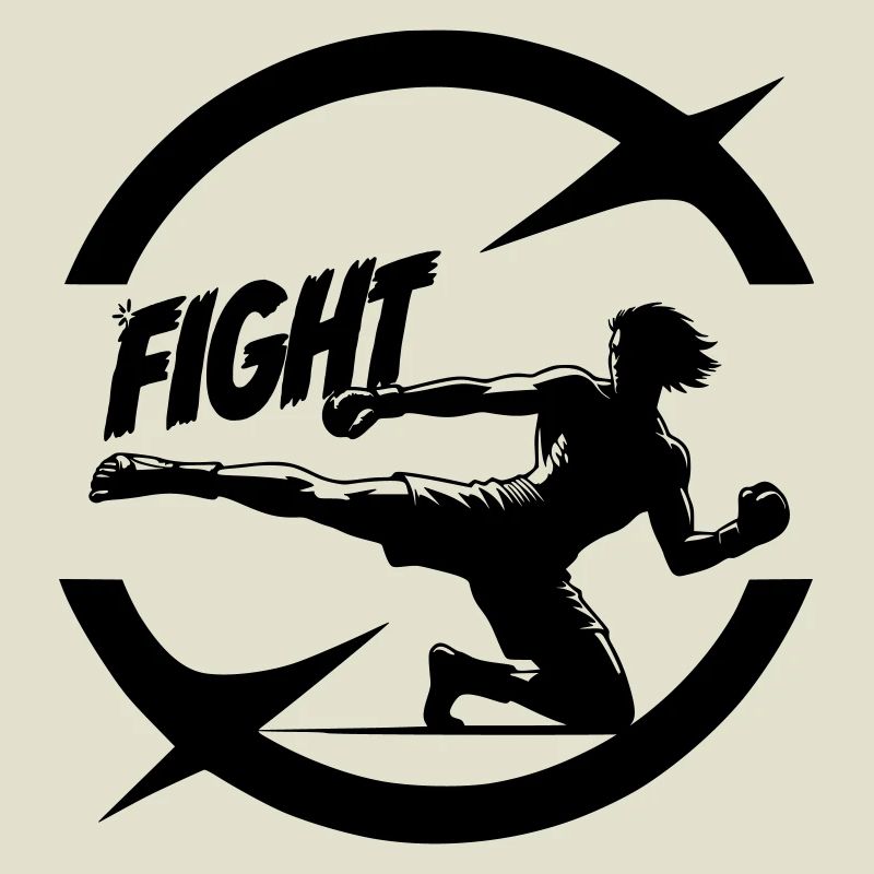 Cool Kickboxer Emblem with Fight Text