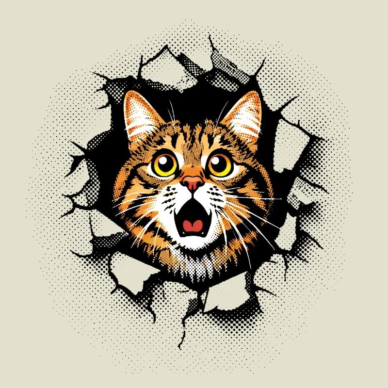 Cat Head Wall Hole Cracks Breakthrough