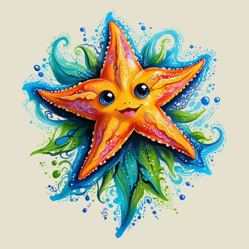 Étoile de mer jaune joyeuse dans le vortex bleu